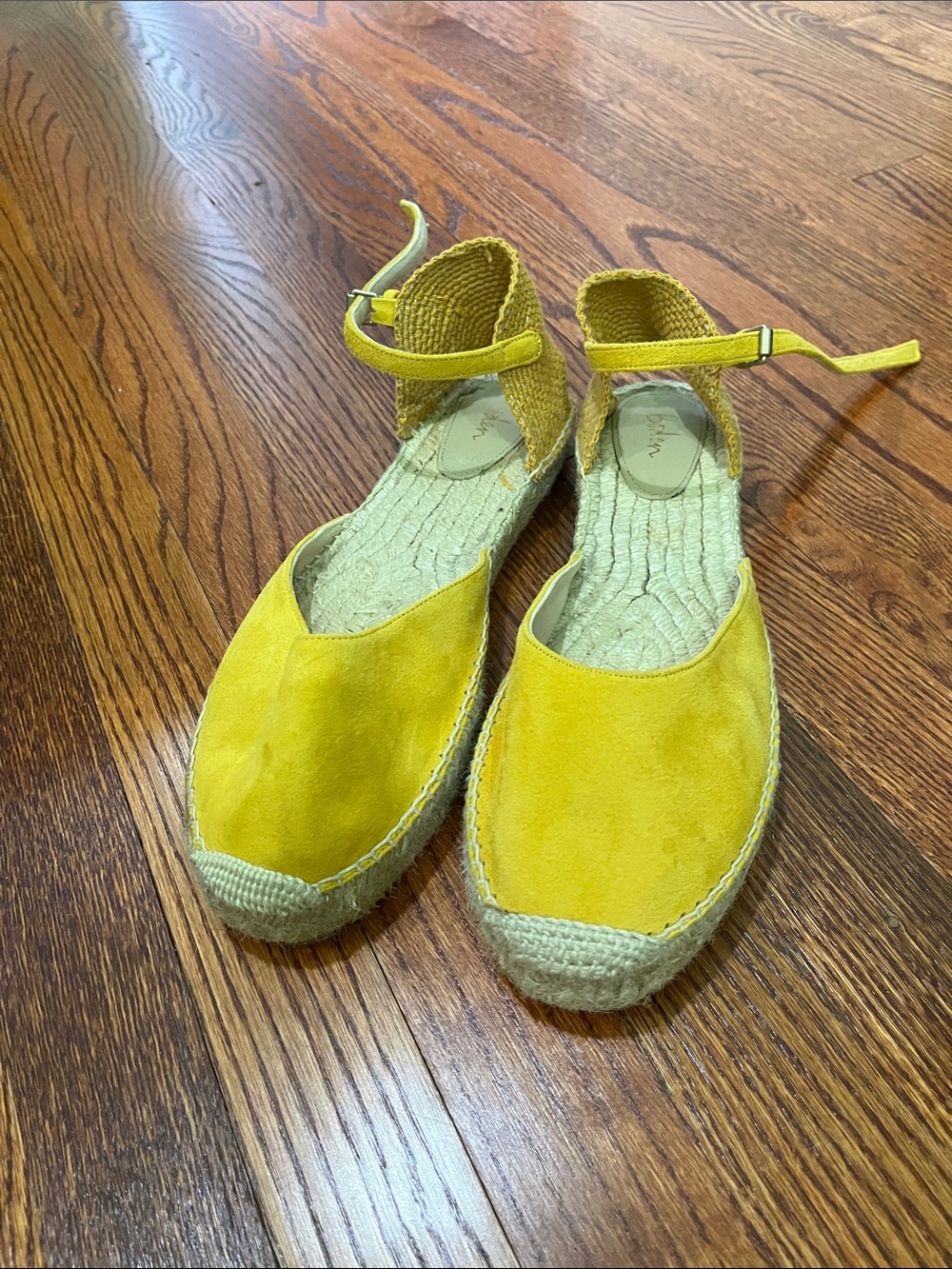 Yellow suede flat espadrilles